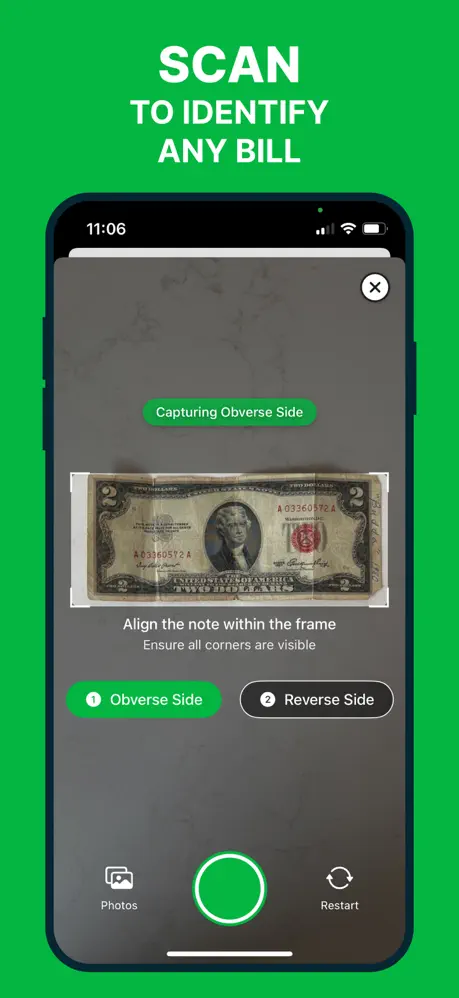 CashScan bill identification results